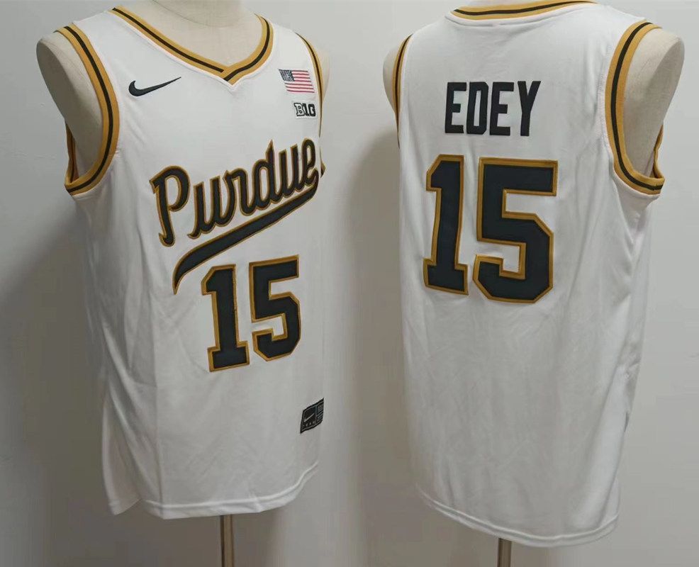 Men Purdue Boilermakers 15 Edey White Nike 2025 NCAA Jersey